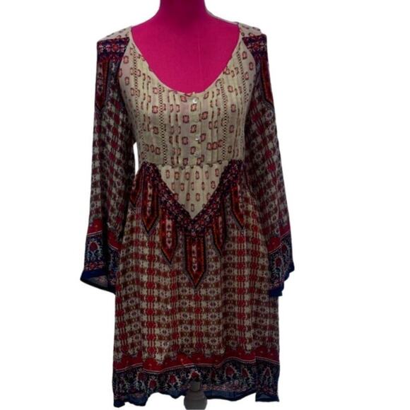 Altar'd State Sahara Dress S Boho Wide Sleeve Printed Multicolor Knee Length EUC - Picture 1 of 9